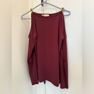 Michael Kors Burgundy Open Shoulder Gold Chain Blouse